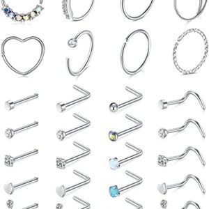 Mayhoop 20g Stainless Steel Nose Rings Hoop L Shape Nose Studs
